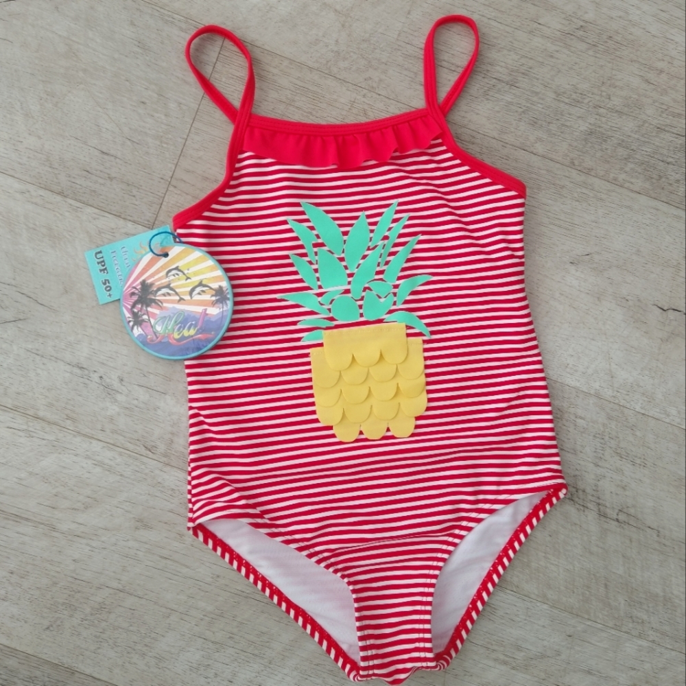 NWT Girls Toddler Stripe Pineapple UPF 50+ Protection One Piece Swimsuit